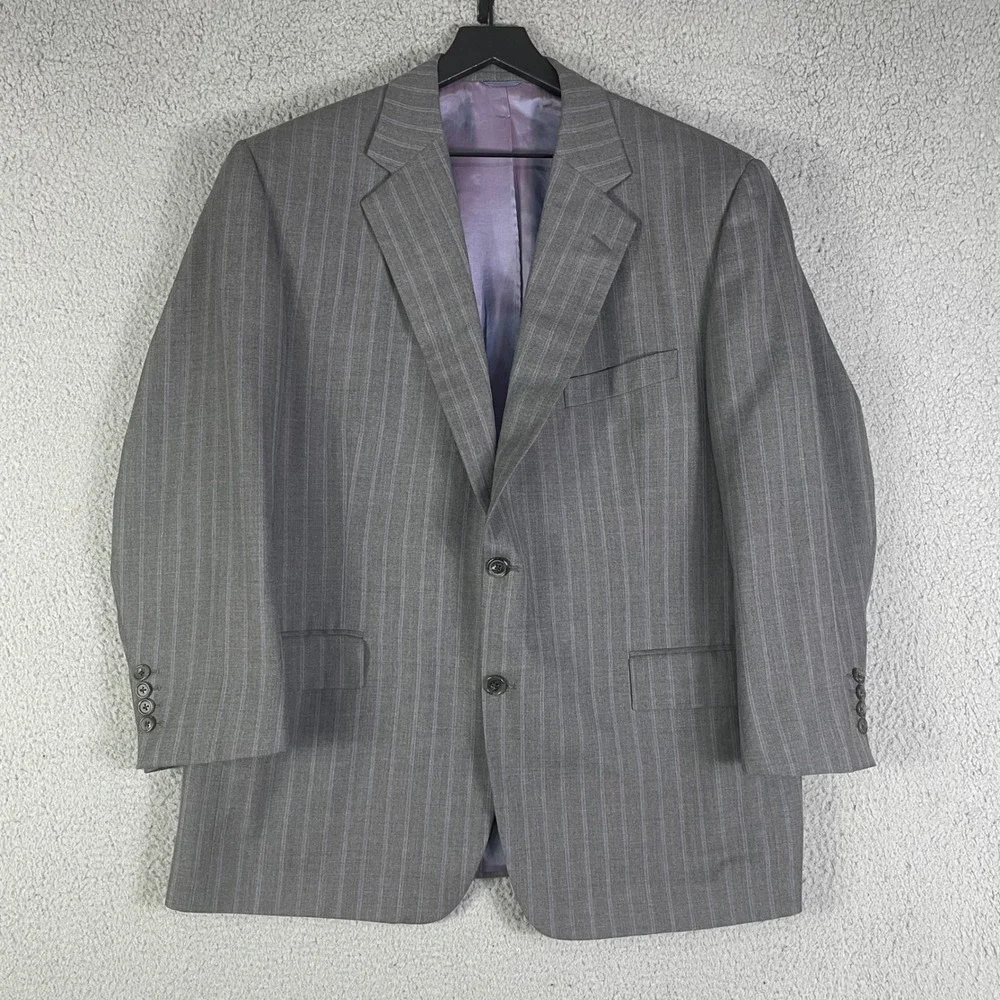 Mens 48R Gray Pinstripe Suit Jacket Blazer 2 Button USA Made Business Formal